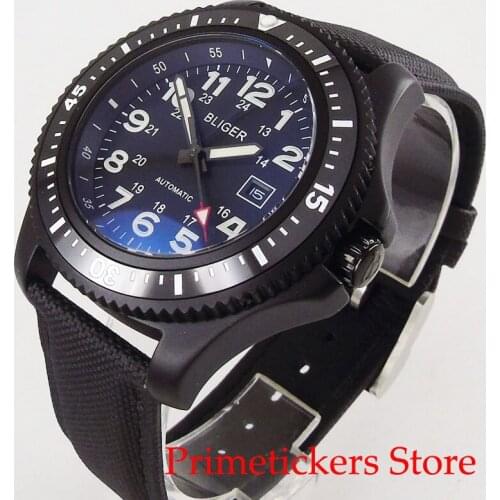 Black dial PVD coated case 44mm luminous marks rotating bezel automatic mens watch