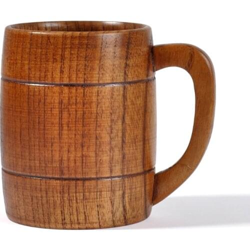 Wooden Beer MugsTop Grade Natural Handmade Retro Brown Wood Cup with Handle for Drinking Tea Coffee Wine Beer Hot Drinks