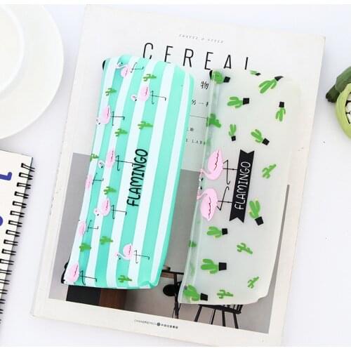 DL Simple cute Flamingo PU bag female students creative small fresh zipper large stationery bag student supplies