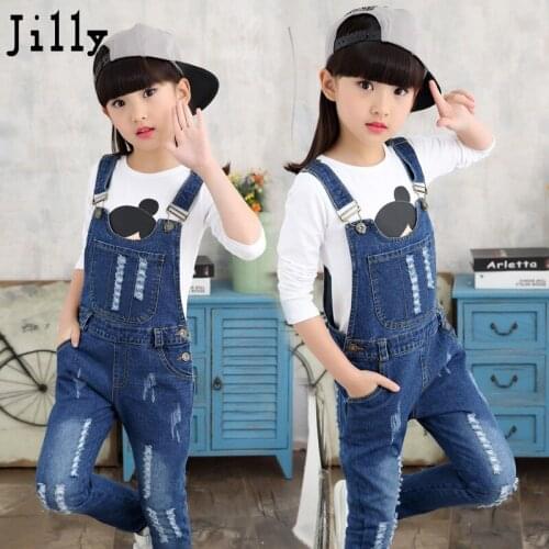 Skinny Jeans Children 2019 Autumn Hot New Brand Children Girl Denim Jumpsuit Kids Jeans Overalls for 4-13-14 Year Toddler