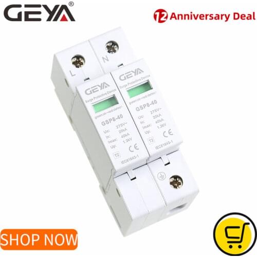 GEYA GSP8 SPD 2Pole Surge Protector 220V Din Rail AC275V AC385V 400V 440V 40KA SPD House Surge Protector