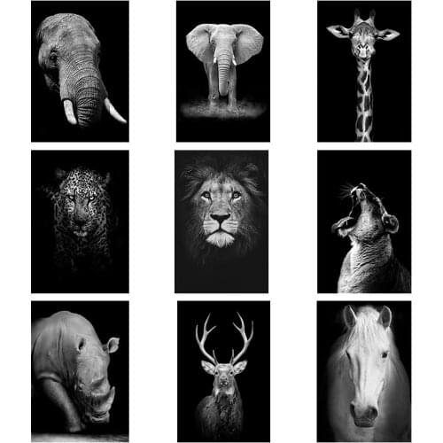 Animal Wall Art Elephant Giraffe Canvas Painting Black and White Poster Print Decoration Wall Picture for Living Room Home Decor