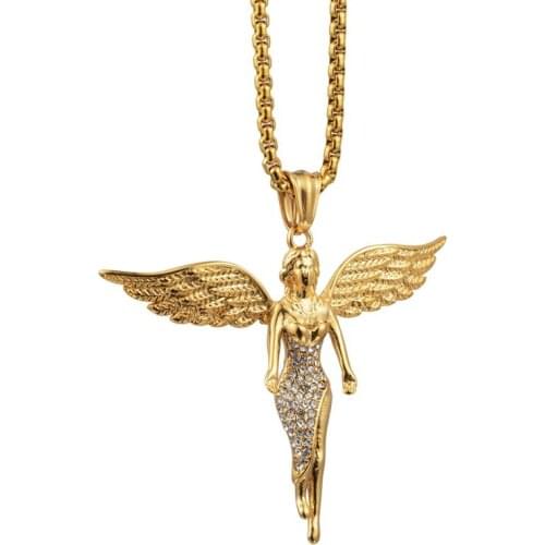 Classic Angel Wings Pendant Necklace Stainless Steel Gold Chain Necklace Best Party Wedding Jewelry Gift for Men Women 2021 New