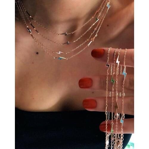 Gold Color Women Choker 5PCS Candy Neon Enamel Bolt Lightning Charm Fashion Colorful Women Summer Necklace