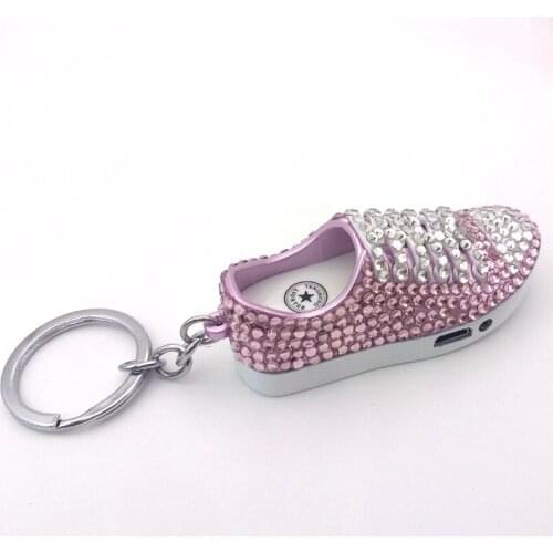 Creative Ladies Cigarette Lighter Rhinestone Rechargeable USB Diamond Sneakers Flameless Lighter Keychain Butane Torch Lighter