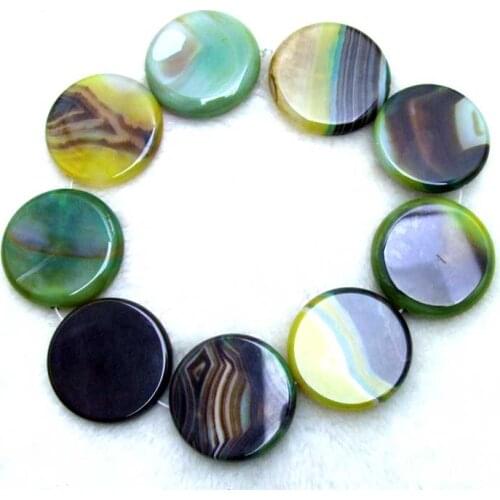 SALE Big 40mm Coin Round Natural Green multicolor Striped Stone Loose Beads strand 15"-los664 wholesale/retail Free shipping