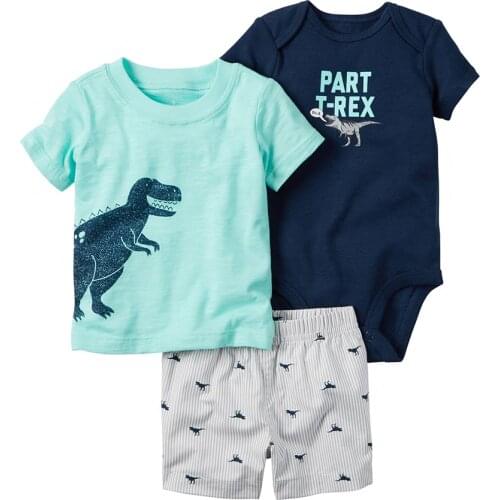 Summer baby boy clothes Set newborn clothing o-neck Cartoon dinosaur T-shirt+shorts+romper infant outfits new born costume