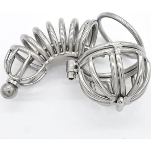 Scotrum Bondage Ball Stretcher Stainless Steel Male Chastity Cage With Urethral Plug Penis Lock Cock Cage Adult Sex Toys For Men