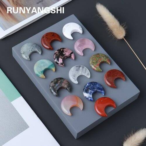 Natural Crystal moon sculpture Rose quartz Health energy gem hand carved moon type pendant Decorative ornaments