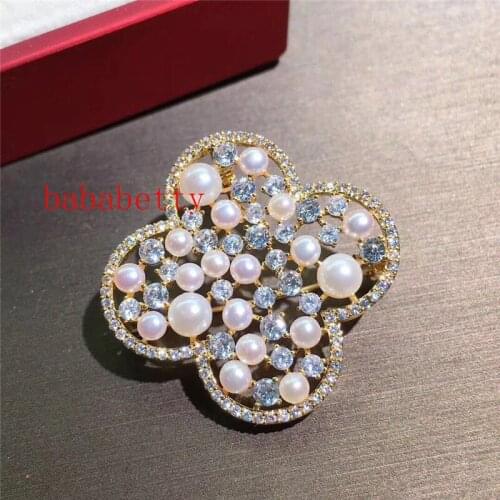 Wholesale Hot Sale Austria Zircon Inlay Plated Angel AAAA 4-6MM FW white Pearl Brooch pendant Scarf Clips Breastpin