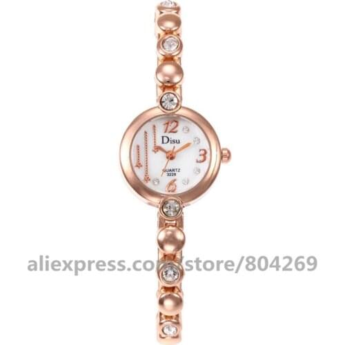 Wholesale Womens Quartz Watch Alloy Bangle Fashion Watch Hot Fashion Round Rhinestone Thin Women Watches Disu 103045