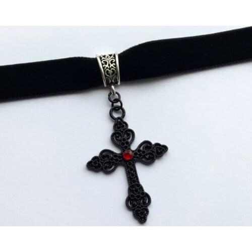 Harajuku Punk Cross Necklace Black Velvet Collar Necklace Gothic Choker Gorgeous Large Pendant Jewelry Valentines Day Gift