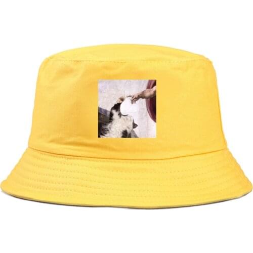 Bucket Hat Unisex Cat And Manpower Funny Panama For Women Men New Tide Fashion Bob Hat Floppy Fisherman Hat Seaside Beach Visor