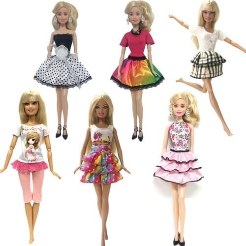 NK 6 Pcs/Set Doll Daily Casual Wear Handmade Fashion Clothes For Barbie Doll Dress Baby Girl 's Doll Accessories Gift