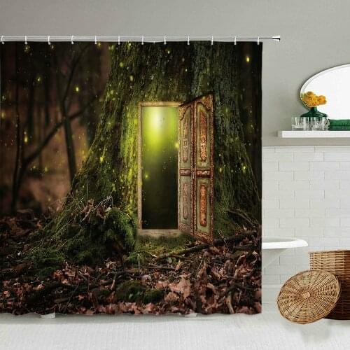Fairy Tale Forest Tree House Shower Curtain Butterfly Flower Boy Girl Child Bathroom Wall Decoration Waterproof Polyester Screen