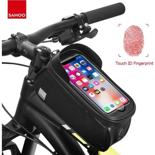 Sahoo 122053 Cycling Bicycle Waterproof Touchscreen Front Frame Top Tube Bike 6.5in Cell Mobile Phone Bag Pannier Pack Holder
