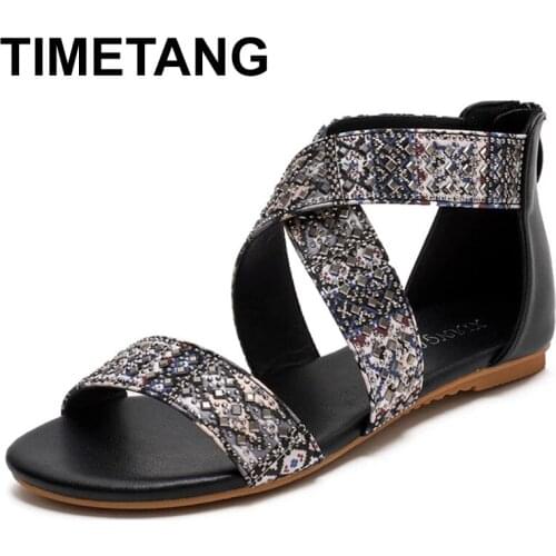 TIMETANG 2021 summer new fashion casual flat sandals Korean style trendy womens shoes sandals one word beach flat women sandals