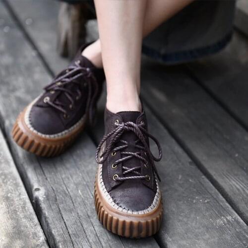 Artmu Original 2019 New Women Shoes Cross-tie Retr Style Thick Sole Genuine Leather Shoes Flat Handmade Casual Shoes C811372