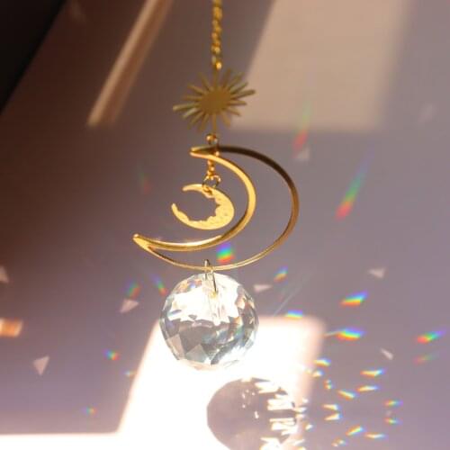 Suncatcher Crystal Windchimes Moon Pendant Handmade Sun Light rainbow Catcher Handmade Garden Window Curtain Chandelier Decor
