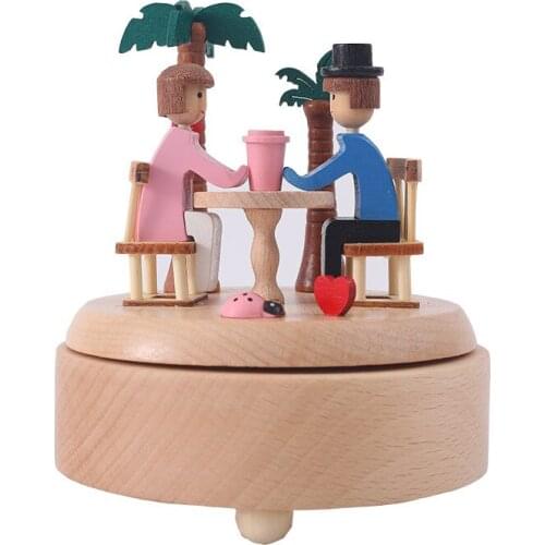2021 Rotating Beech Wooden Mmusic Box For Girlfriend Boyfriend Creative Birthday Gift Craft Gift Home Decoration Music Box