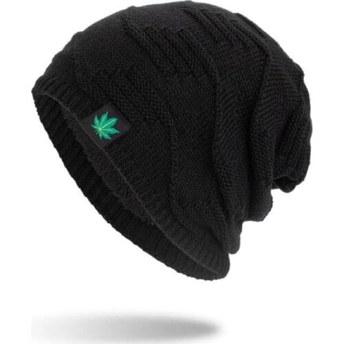 New Fashion Men Women Winter Hip Hop Punk Green Leaf Beanie Pullover Hat Knitted Woolen Hat