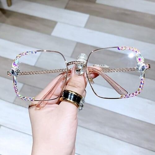 High Quality Blue Light Blocking Glasses Luxury Rhinestone Reading Glasses Anti-fatigue Eye Protection Eyeglasses Optical Lens