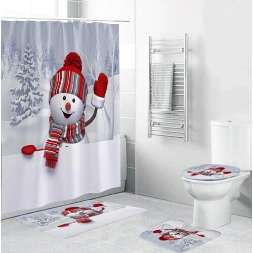 Scarf Snowman 3d Shower Curtain Waterproof Fabric Merry Christmas Bathroom Curtains Non-slip Bath Mat Lid Toilet Rug Set