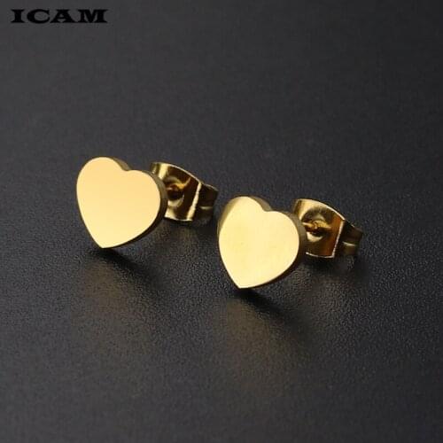 ICAM Women Golden Stainless Steel Cute Stud Earrings Carnations for Girlsl Heart t Earrings Minimalist Jewelry