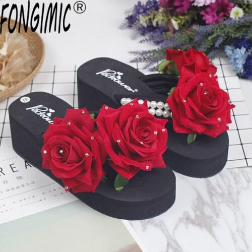 6cm High Heel Womens Handmade Slippers For Women Summer Flip Decoration Female Indoor High Heel Bohemia Beach Sandal Slippers