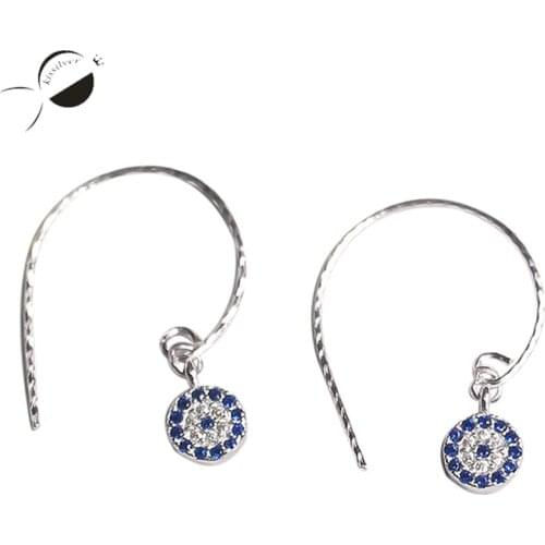 Blue Zircon Dangle Earrings for Women Silver Glod Color 925 Sterling Silver Double Circle Jewelry Sterling Silver Drop Earrings