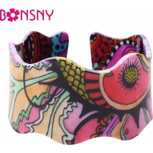 Bonsny Acrylic Unique Pattern Wide Love Bangles For Women 2017 New Fashion Jewelry Charm Bracelets Bijoux For Summer Hloiday