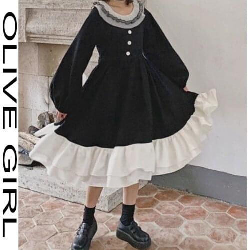 2021 Women Dress Vintage Lace Bowknot High Waist Dresses Japanese Sweet Lolita Dress Kawaii Girls Gothic Lolita Cosplay Loli