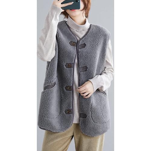 Autumn and Winter Suede Fleece Vest & Waistcoat Women Loose Plus Size Reversible lambswool Sleeveless Jacket Vintage Tops Y046