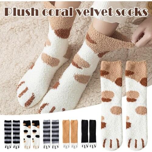 Winter Women Plush Cat Claws Fleece Socks Floor Sleeps Socks Soft Warm SAL99