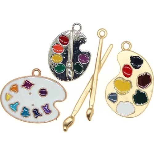 10pcs/lot Cute Enamel Exquisite Drawing Board Brush Dumb Gold Charms For Earrings DIY Jewelry Making Finding XL1031