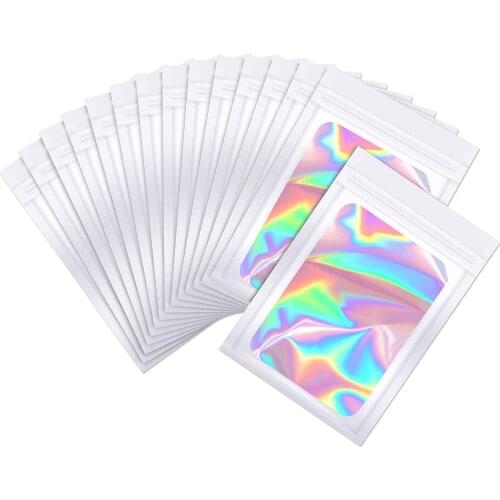 100 Pc Smell Proof Mylar Bags Resealable Odor Proof Bags Holographic Packaging Pouch Bag With Clear Window For Food Jewelry