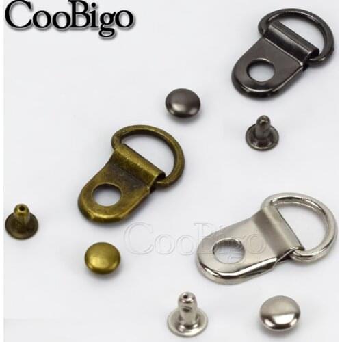 D-Rings Plated Shoes Boots Picture Frame Strap Hangers Double Rivet Stud Bag Leather Shoes Parts Accessories 20/100 Sets