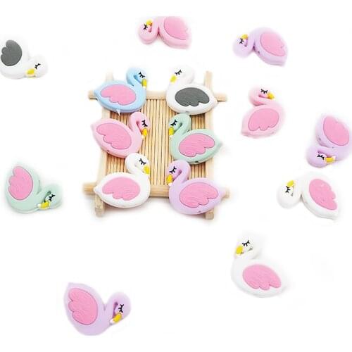 Chenkai 50PCS Silicone Mini Flamingo Teether Beads Baby Food Grade Teething BPA Free For Baby Soothing Pacifier Clip Accessories