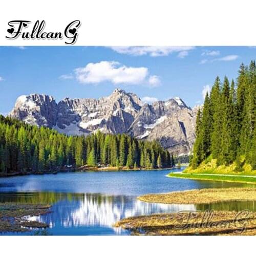 FULLCANG Natural mountain lake scenery diy 5d mosaic diamond painting full square round rhinestone embroidery sale FC2714