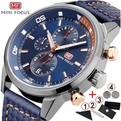 Watches Men 2019 Luxury Brand MINI FOCUS Quartz Fashion Leather Watch Man Chronograph Male Wristwatch Men relogio masculino 2018