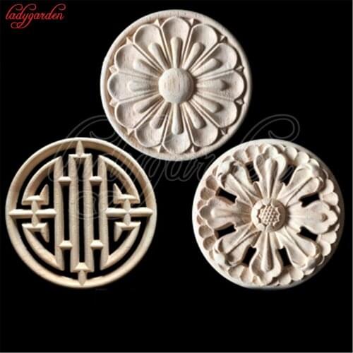 12CM Wood Carved Corner Onlay Applique Frame Door Decorate Wall Doors Furniture Decorative Figurines Wooden Miniatures