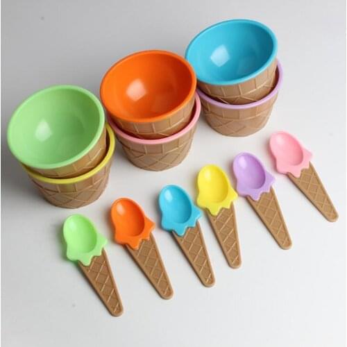 Kids Ice Cream Bowls with Spoons Ice cream Cup Dessert candy color ice cream tools LX1144
