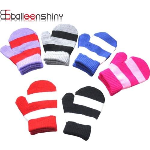 BalleenShiny Childrens Winter Warm Mittens For 1-5years Boys Girls Knitted Woolen Soft Winter Gloves Pinstripe Outdoor Sports