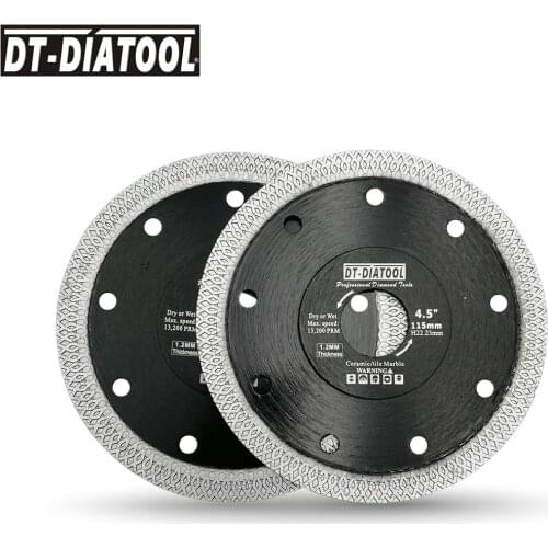 DT-DIATOOL 2pieces Dia 4.5"/115mm Dry Wet Diamond Superthin Saw Blades X Mesh turbo rim segment Cutting Disc for Ceramic Tile