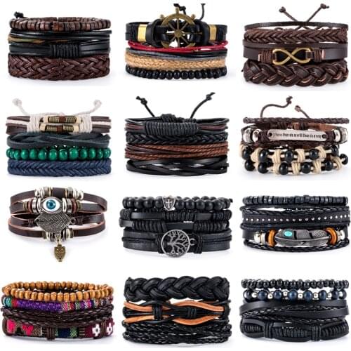 Eif Dock Trendy Genuine Leather Bracelets Men Adjustable Multilayer Braided Rope Bracelets Sets for Male Female Bracelets Jewelr