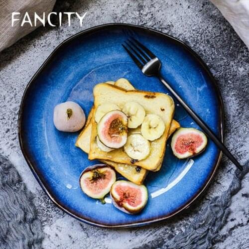 FANCITY European-style ceramic western plate steak plate household flat plate salad snack plate irregular dinner plate dish
