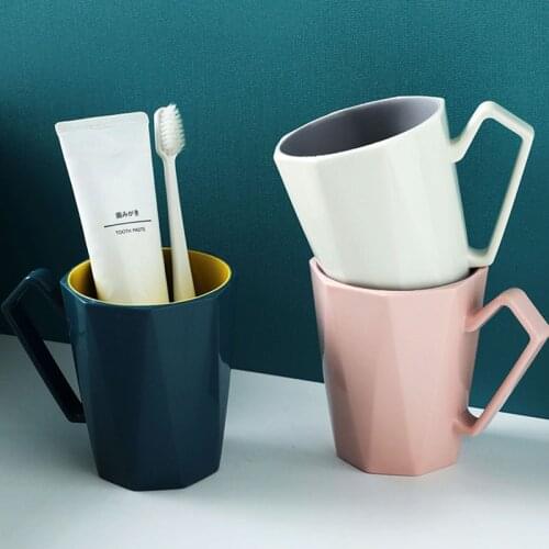 Personality Coffee Cup 400ML Couple Mug Geometric Bicolor Tooth-brushing Cup Reuseable PP Milk Juice Cups Home Office School Cup