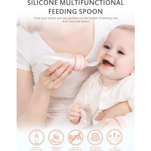 1pcs Baby Silicone Squeeze Type Feeding Spoon Baby Food Supplement Tool Feeder Baby Rice Noodles Cereal Bottle Baby Dishes