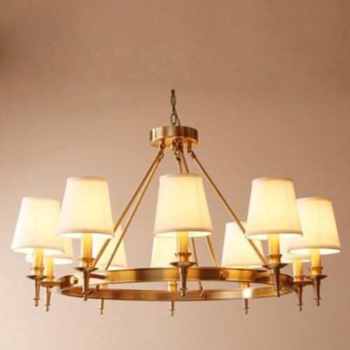 Chandeliers American Retro Copper Led lamp 3/6/8 heads Lighting Dining Room Chandelier Lights Foyer Hanging Light Fixtures F092