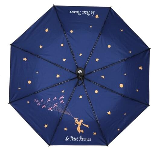 Anime Little Prince Umbrella Tri-Folding Cartoon Windproof Folding Anti-UV Sun Rain Pocket Umbrella